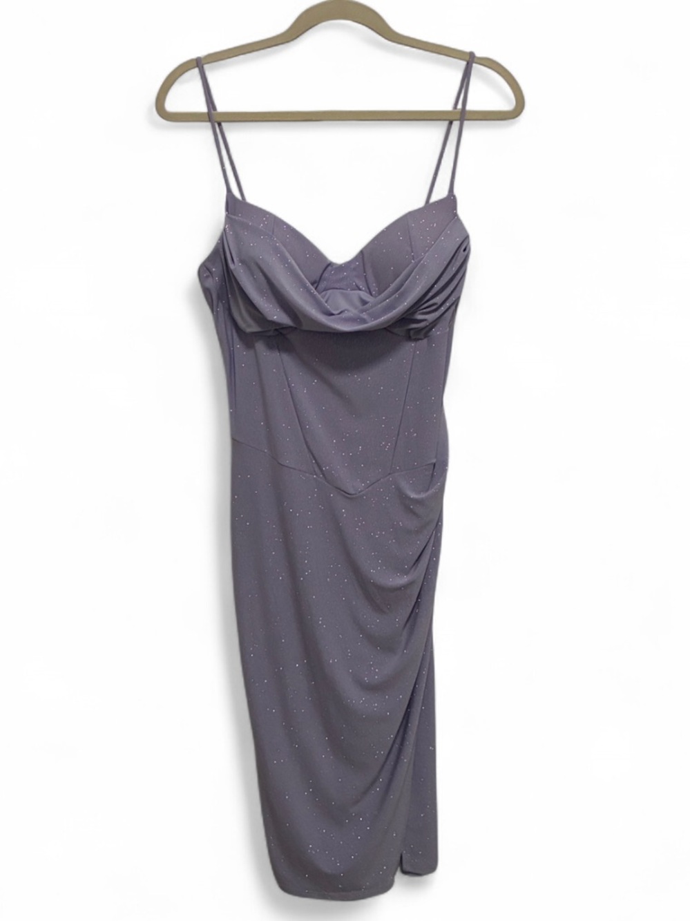 NWT Studio 1011 Lavender Cowl Neck Spaghetti Strap Ruched Dress
